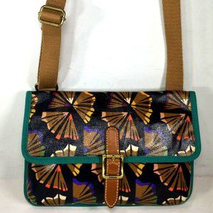 Fossil Slim Abstract Flower Print Canvas Crossbody